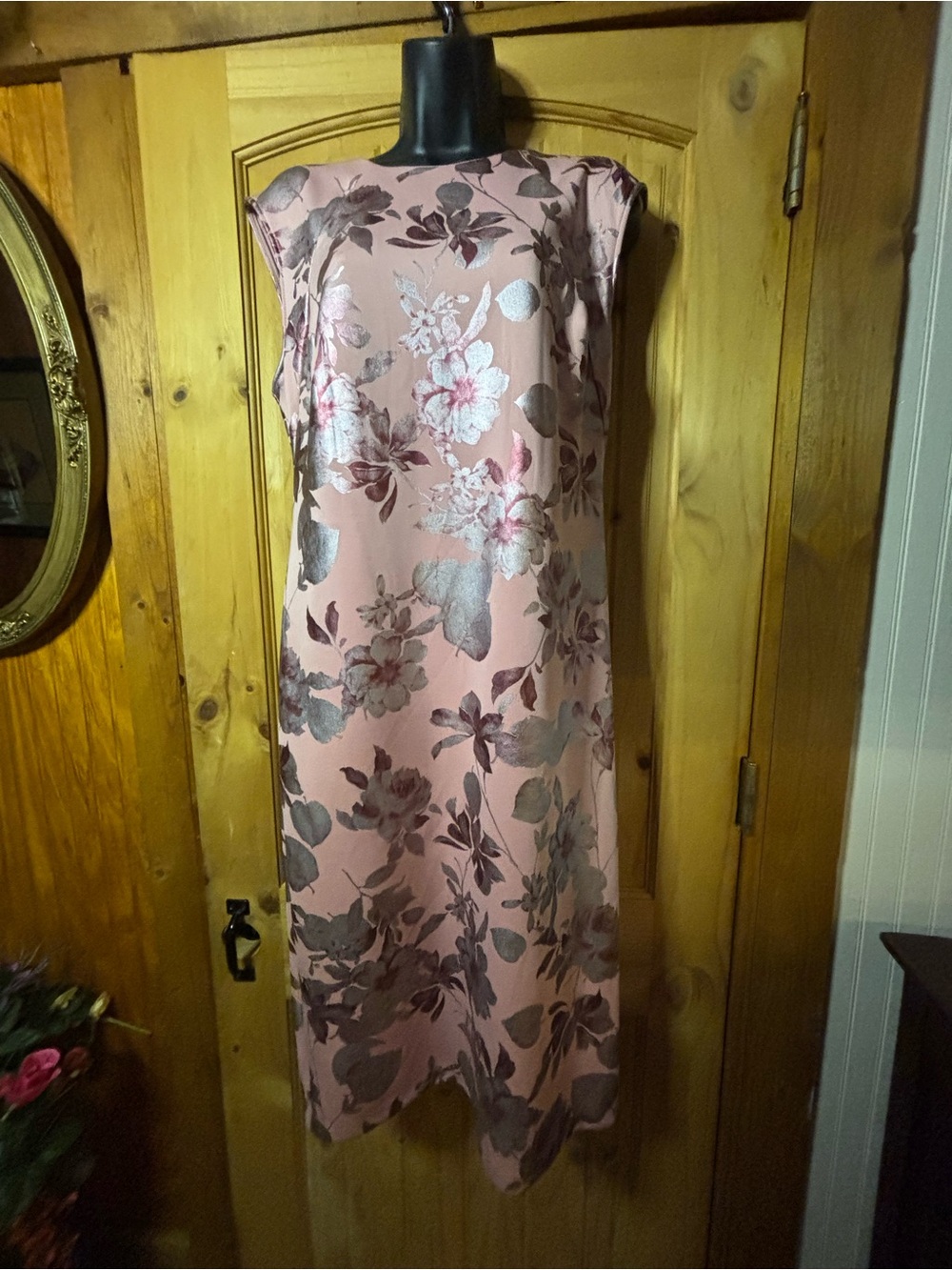 Thalia Sodi Pink Floral Metallic Shift Midi Dress